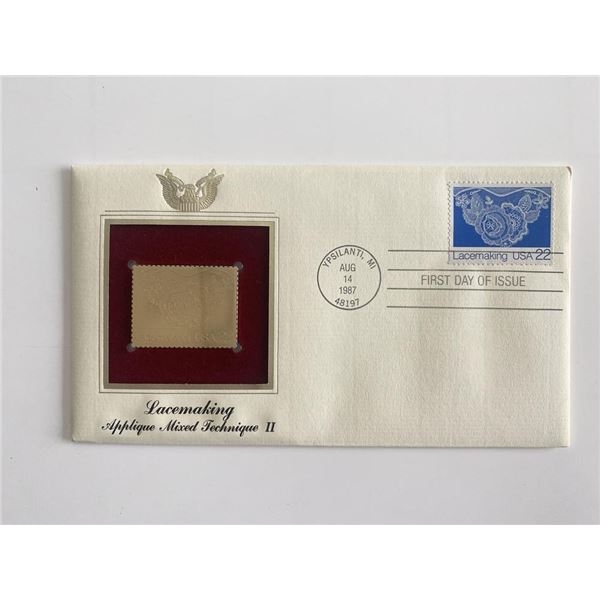 Lacemaking Appliqué Mixed Technique II Gold Stamp Replica First Day Cover