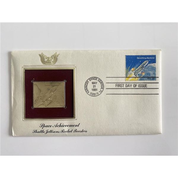 Space Achievement Shuttle Jettisons Rocket Boosters Gold Stamp Replica First Day Cover