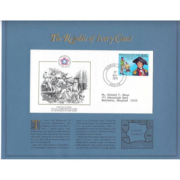 The Republic of Ivory Coast - American Bicentennial Commemorative FDC