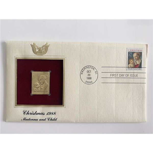 Christmas 1988 Madonna and Child Gold Stamp Replica First Day Cover