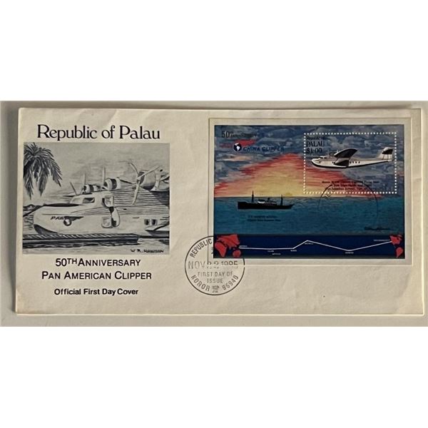 1985 Republic of Palau 50th Anniversary Pan American Clipper First Day Cover