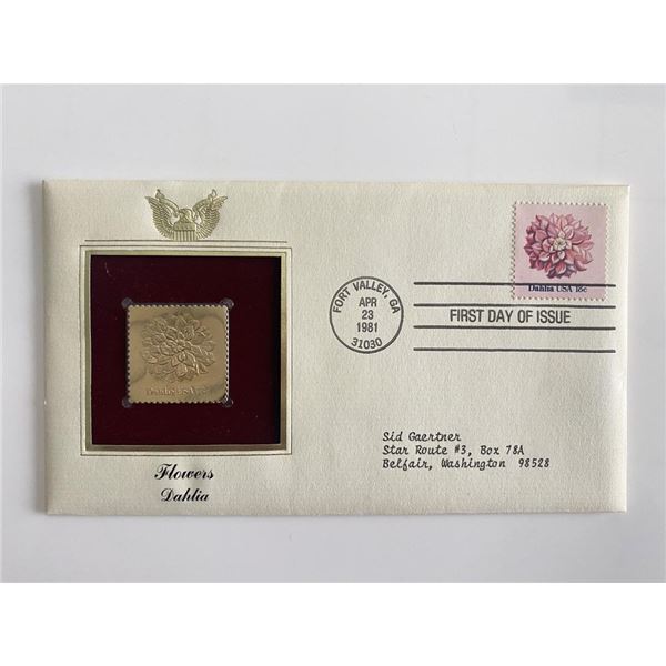 Flowers Dahlia Gold Stamp Replica First Day Cover