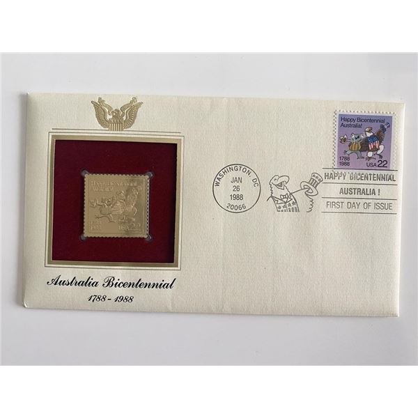 Australia Bicentennial 1788-1988 Gold Stamp Replica First Day Cover