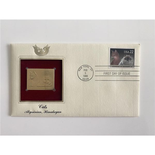 Cats Abyssinian, Himalayan Gold Stamp Replica First Day Cover