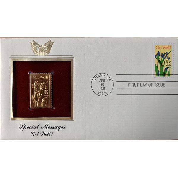 Special Messages Get Well Gold Stamp Replica First Day Cover