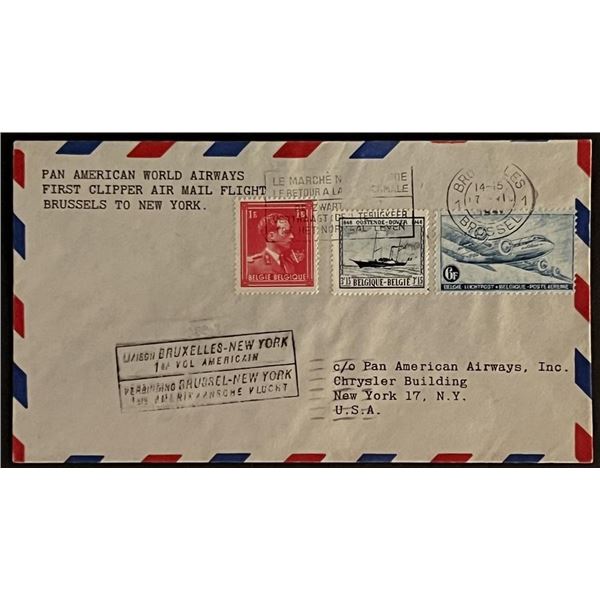 1946 Brussels to New York Pan American World Airways First Day Cover