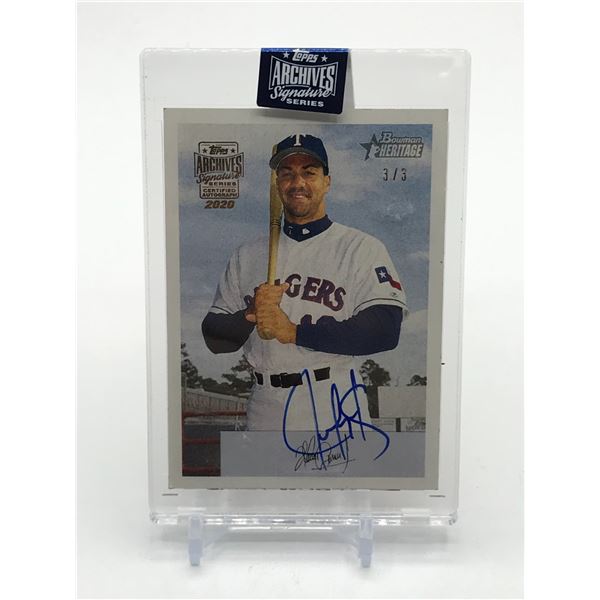 2020 TOPPS ARCHIVE SIGNATURE SERIES JUAN GONZALEZ SIGNED BASEBALL TRADING CARD 3/3
