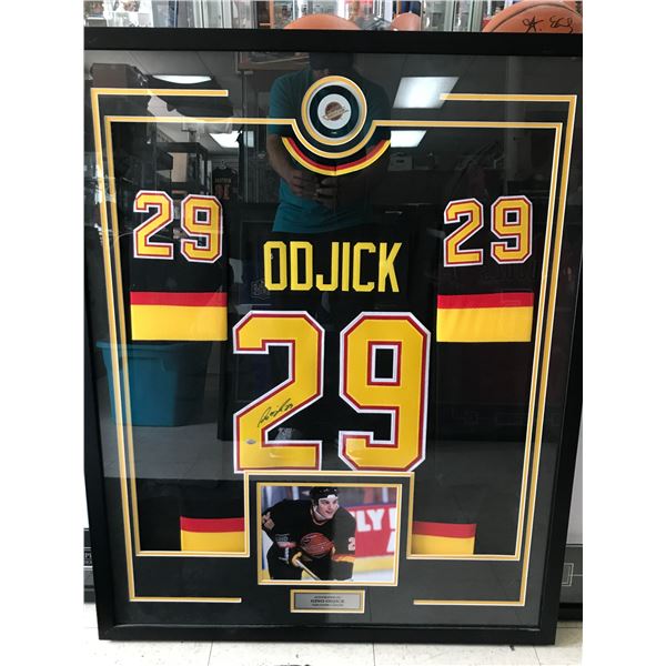 GINO ODJICK SIGNED AND FRAMED VANCOUVER CANUCKS JERSEY - COA