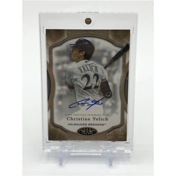 2020 TOPPS TIER ONE BASEBALL CHRISTIAN YELICH SIGNED TRADING CARD 015/100