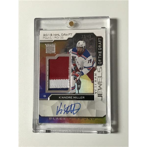 2023-24 UPPER DECK BLACK DIAMOND HOCKEY K'AQNDRE MILLER SIGNED PATCH TRADING CARD 22/49