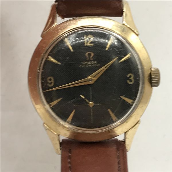 RARE 1952 OMEGA  AUTOMATIC BUMPER MENS WATCH WITH BLACK HONEYCOMB DIAL JUST SERVICED AND TIMED
