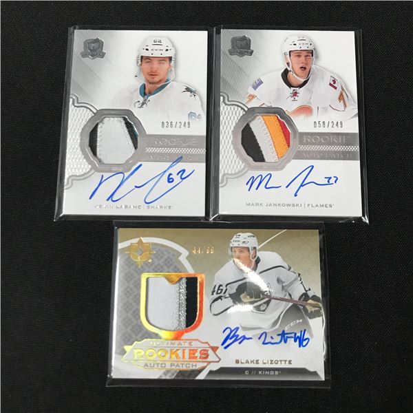 LOT OF 3 SIGNED ROOKIE PATCH HOCKEY TRADING CARDS