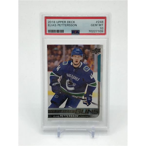 2018 UPPER DECK ELIAS PETTERSSON SIGNED YOUNG GUNS TRADING CARD - PSA GRADE 10