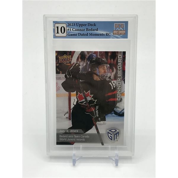 2023 UPPER DECK CONNOR BEDARD GAME DATED MOMENTS ROOKIE TRADING CARD  - GCG GRADE 10