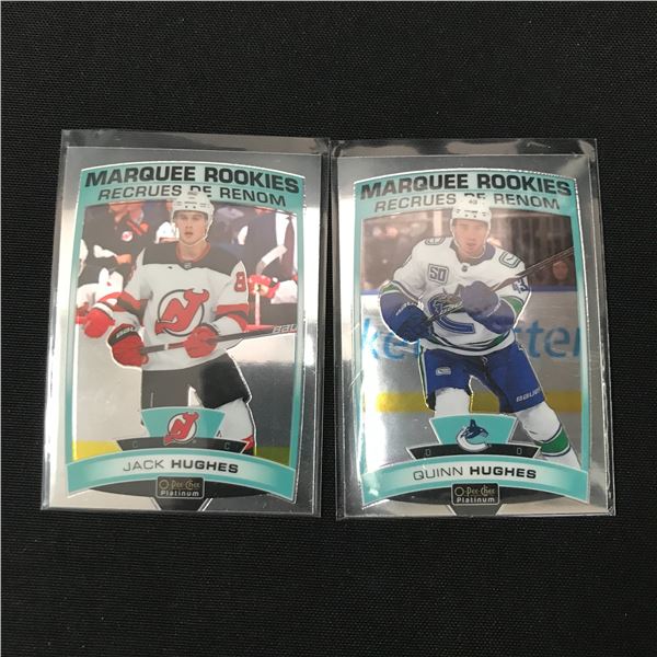 LOT OF 2 OPC MARQUIS ROOKIES TRADING CARDS - JACK AND QUINN HUGHES