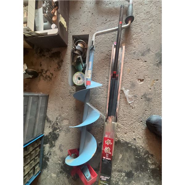 Fishing Rod, Ice Auger, and Reel Set