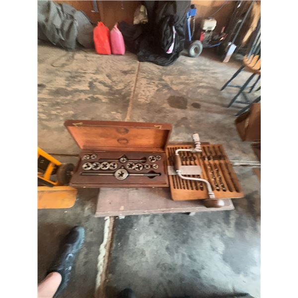 Hand Drill and Tap Die Set with Wooden Cases