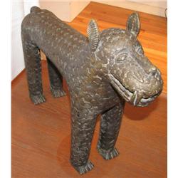 pair cast African Bronze Lions