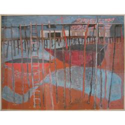 Howard Baer gouache Fishing Village