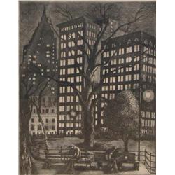 Ernest Fiene NYC etching "City Lights"
