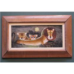Landaker painting of Lion with Two Cubs