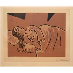 Picasso orig color linocut Femme Endormie, Sleeping Woman