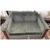 Image 1 : Green Loveseat Sofa Bed with Fold-Out Mattress- Jasper Park Lodge Custom Made