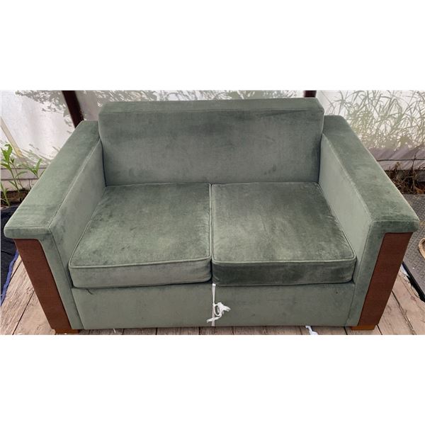 Custom Made Green Velvet Loveseat Pull-Out Bed from the Jasper Park Lodge