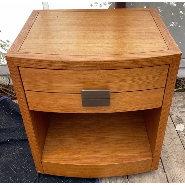 Asian Oak Nightstand with Single Drawer and Open Shelf - Jasper Park Lodge Decor
