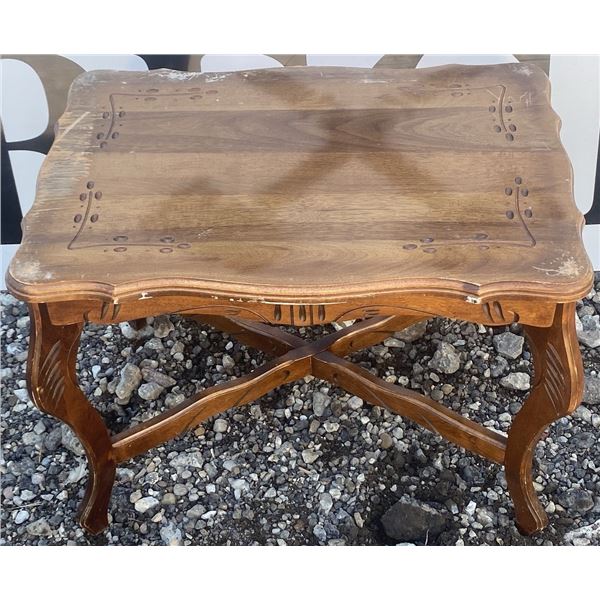 Wooden Side Table with Carved Details