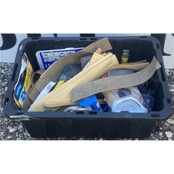 Bin of Drywall and Repair Tools with Quikrete Stucco Patch