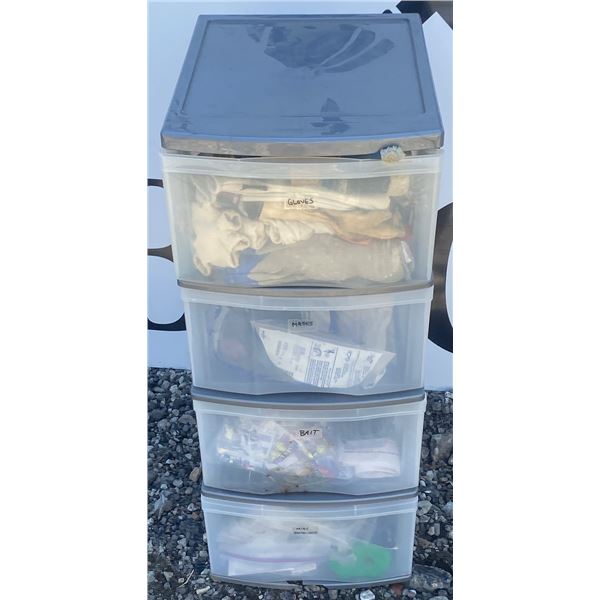 Plastic Storage Drawers With Assorted Gloves Hardware And Supplies