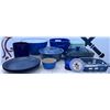 Image 1 : Blue Tableware Lot: Plates, Bowls, Casserole, Glasses