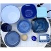 Image 2 : Blue Tableware Lot: Plates, Bowls, Casserole, Glasses