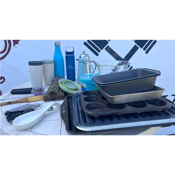 Kitchenware Lot With Drinkware, Utensils, and Bakeware