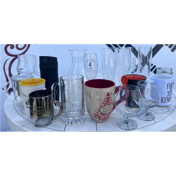 Glassware, Mugs, and Drinkware Lot (15 Pieces)
