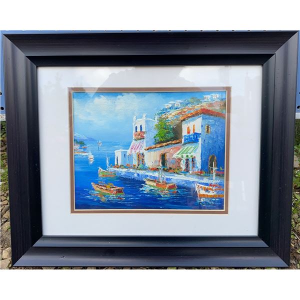 Framed Harbour Scene Print With Mat