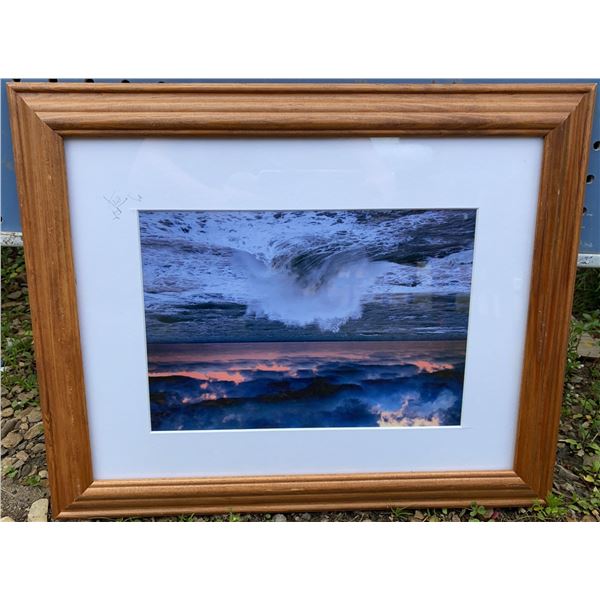 Framed Ocean Wave Print With Wooden Frame