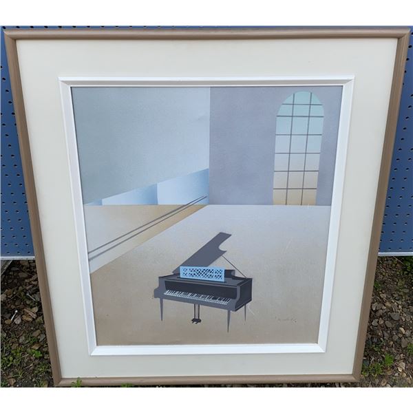 Framed Painting with Piano and Window, Royal Gallery Stamped