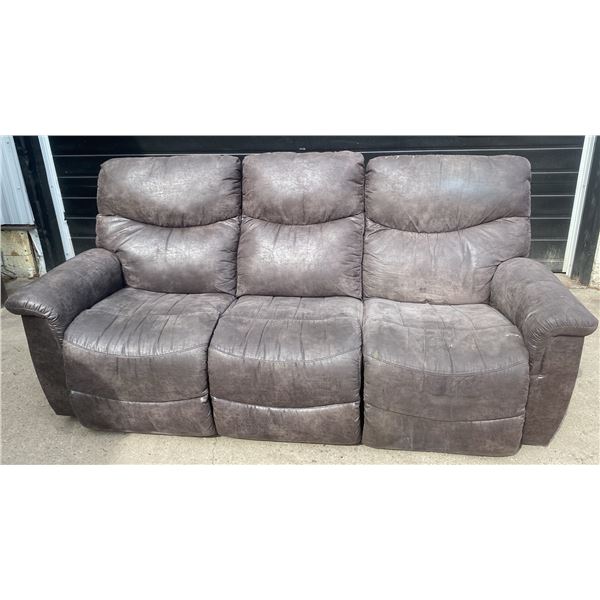 Brown Faux Leather 3-Seat Reclining Sofa