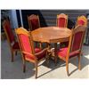 Image 1 : Wooden Dining Table With Six Red Upholstered Chairs