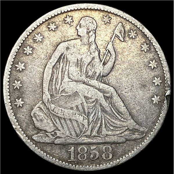 1858-O Silver Seated Liberty Half Dollar  LIGHTLY CIRCULATED