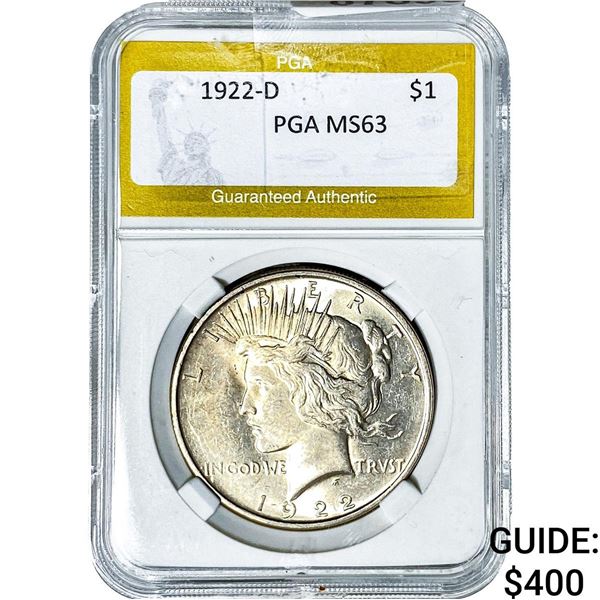 1922-D Silver Peace Dollar PGA MS63