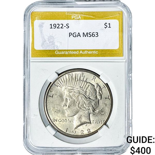 1922-S Silver Peace Dollar PGA MS63
