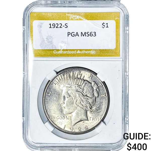 1922-S Silver Peace Dollar PGA MS63
