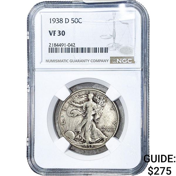 1938-D Walking Liberty Half Dollar NGC VF30