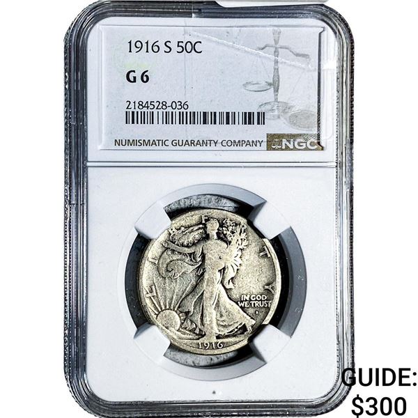 1916-S Walking Liberty Half Dollar NGC G6