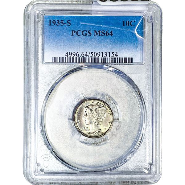 1935-S Mercury Silver Dime NGC MS64