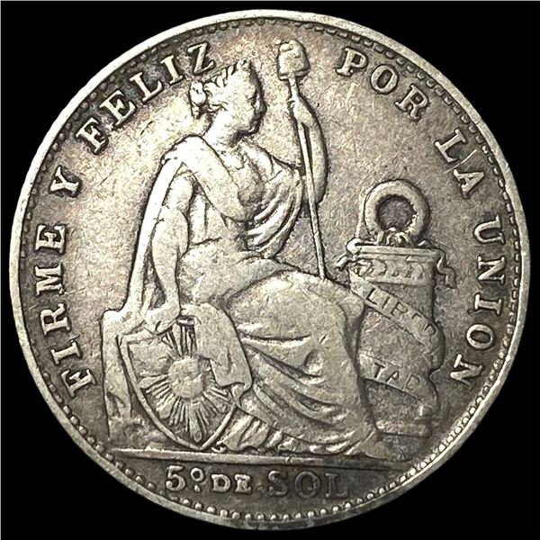 1909 FG Peru Silver 1/5 Sol
