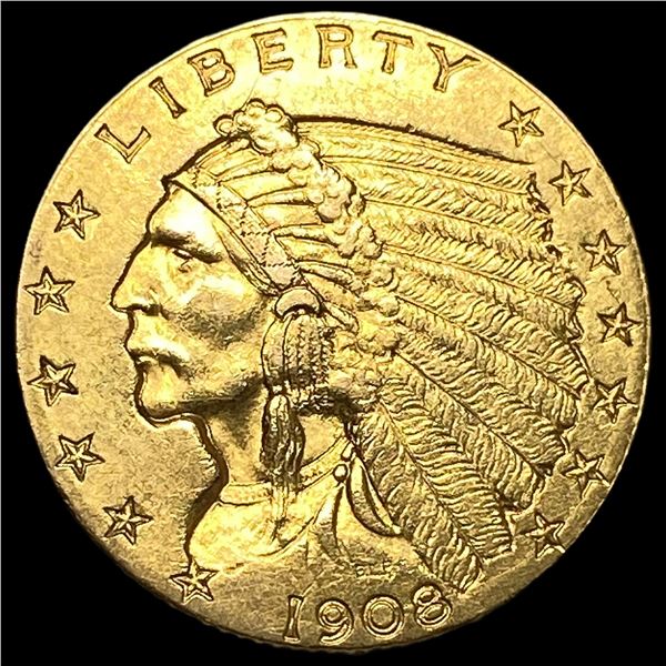 1908 Indian Head Gold $2.5 Quarter Eagle CHOICE AU